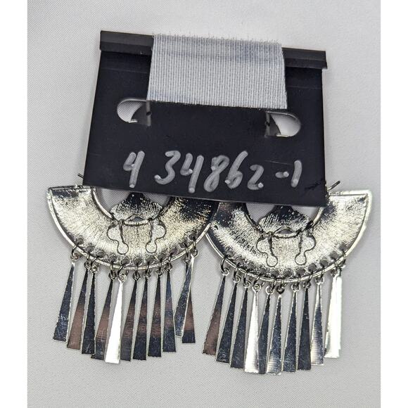 nOir Silver Statement Earrings with Turquoise Stones & Fringe Detail - Picture 3 of 5